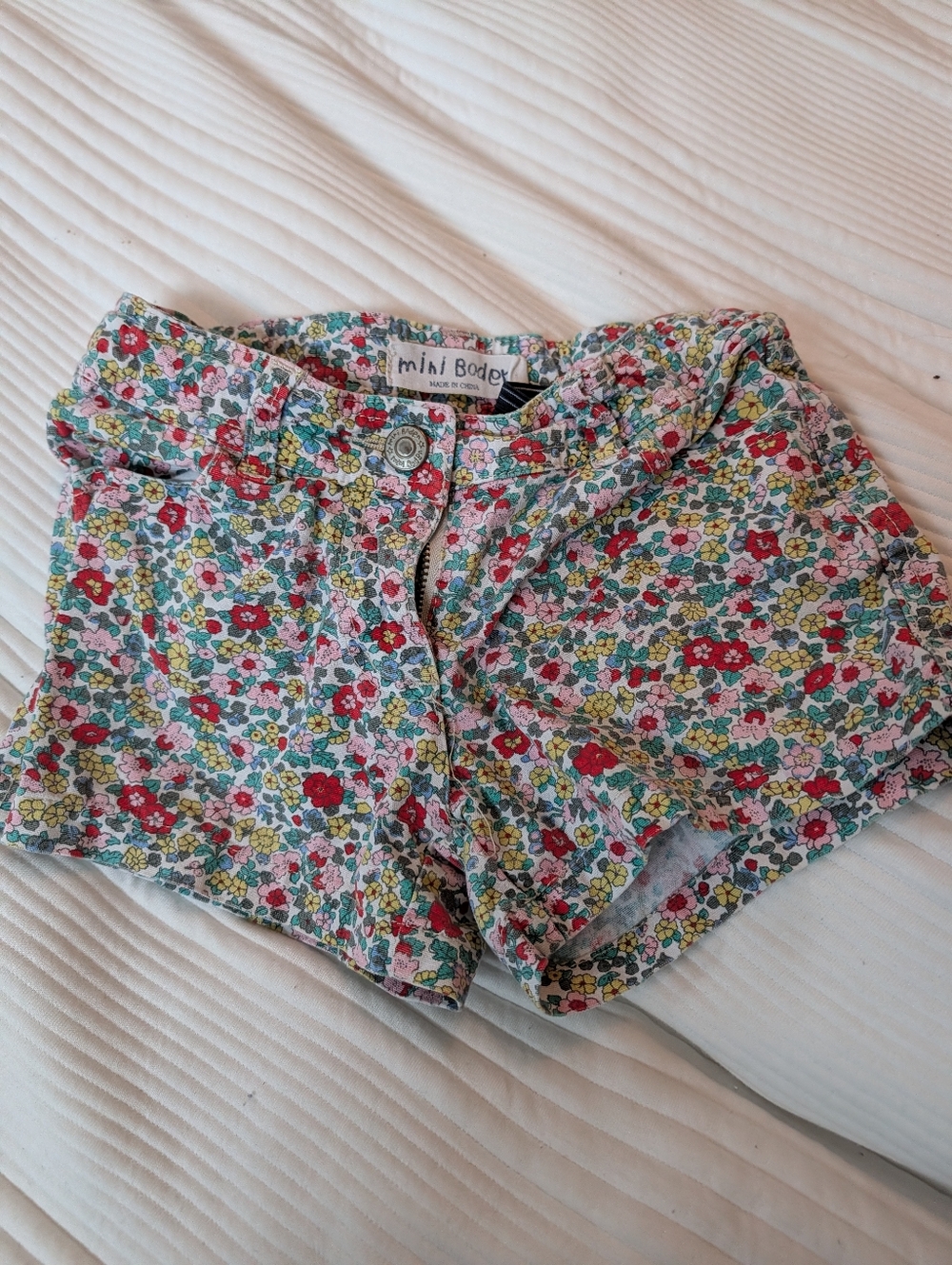 Mini Boden Floral High-Waist Girls' Shorts - Red, Pink, Yellow, Green